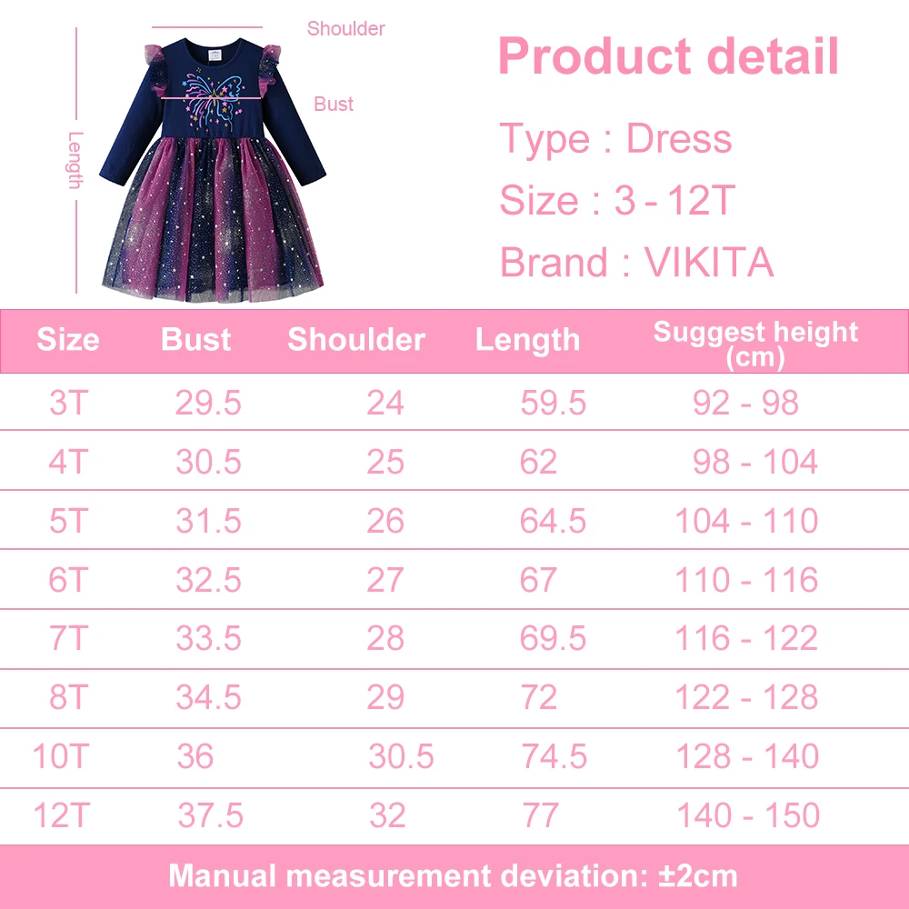 Mädchen Galaxy Stern Schmetterling Druck Langarm Tüll Prinzessinnen-Partykleid Kleinkinder Herbst Frühling Farbverlauf Ombre Marineblau Outfits – Detail 1