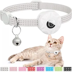 Coleira para gato apple airtag, coleira para animais de estimação com suporte airtag e sino reflexivo gps gatinho coleira para menina menino gatos gatos