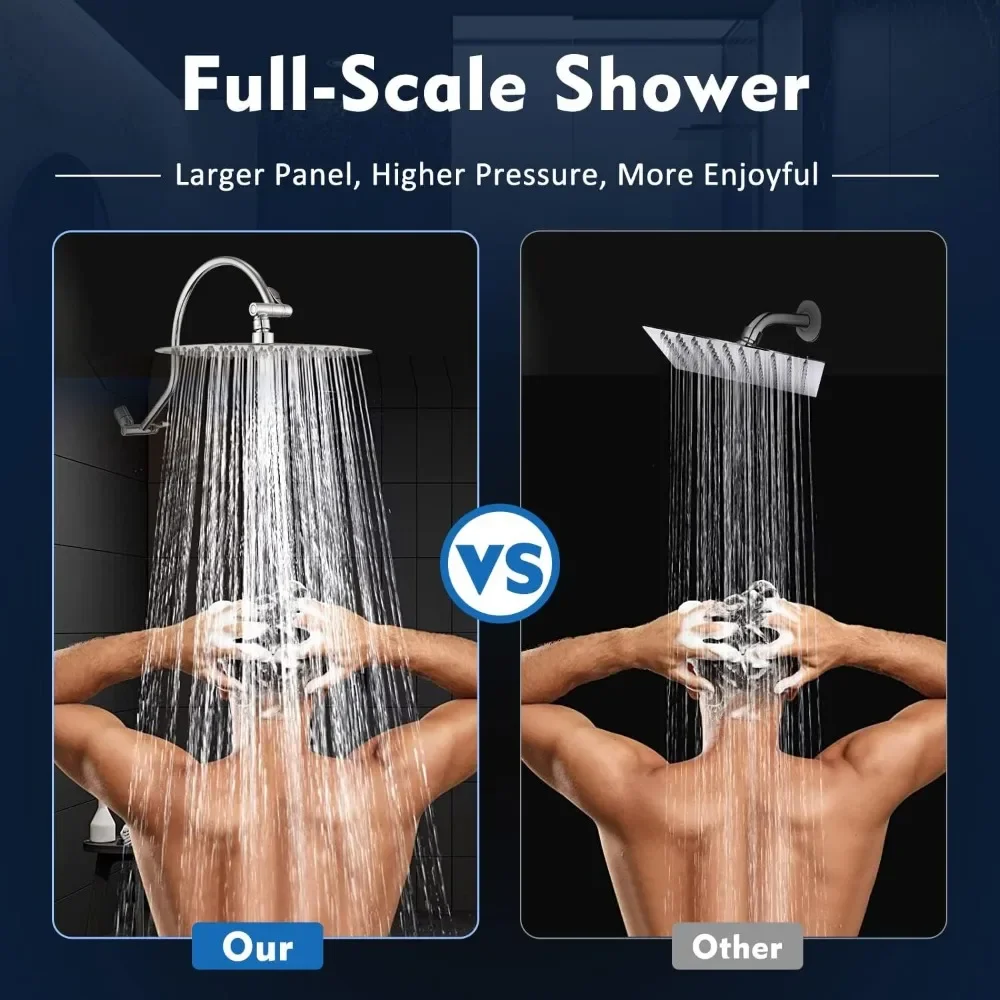 All Metal 10'' Rainfall Shower Head with Handheld High Pressure, 70