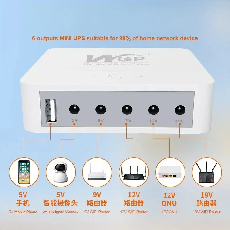 UPS Battery 12V 9V 5V 15V 24V 13200MAH 6 Output Ports for Router/monitor/cellphone/LED lights/Sound UPS Power Source