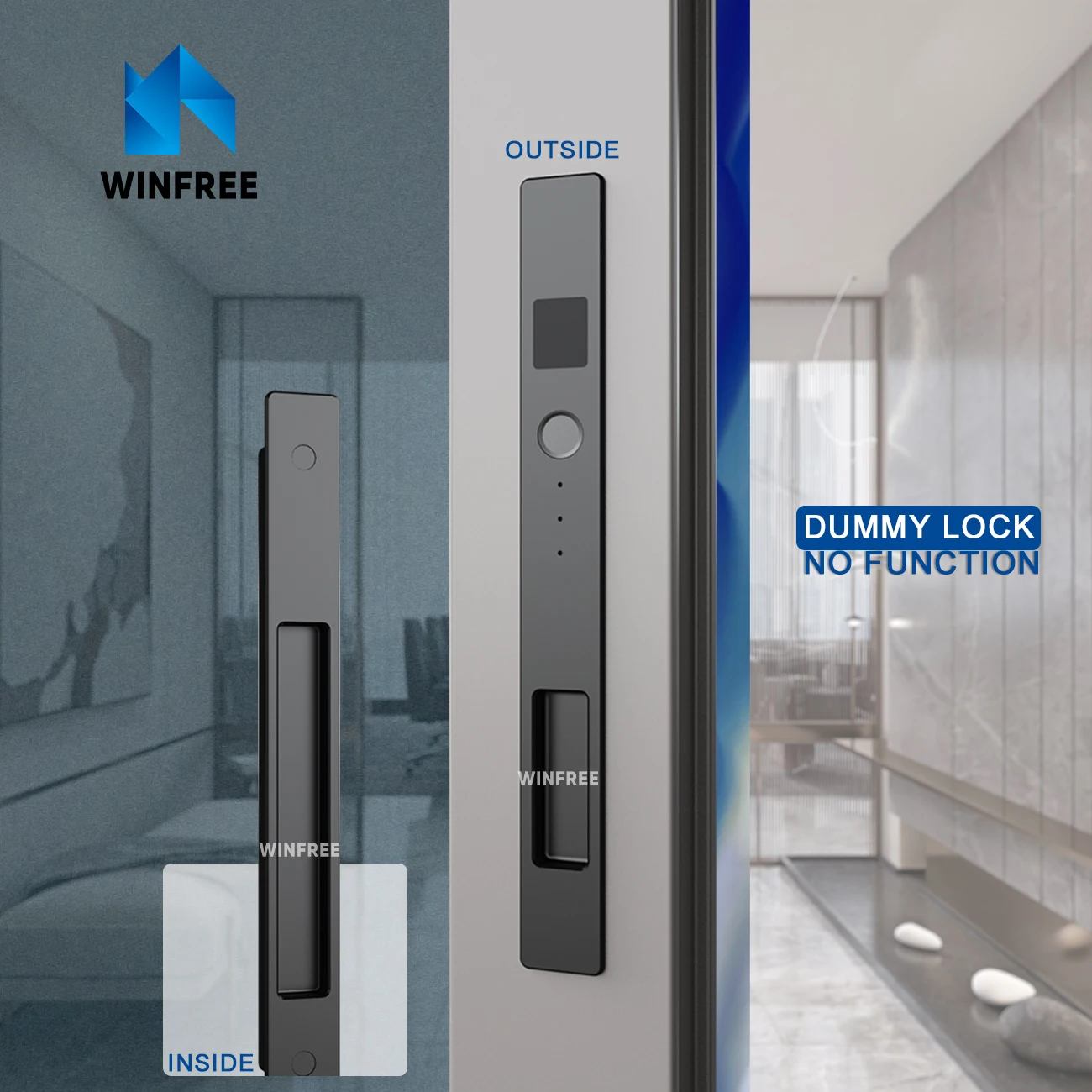 WINFREE Dummy Lock Sliding Door Handle Aluminum Alloy for Wooden Door Office Home Sliding Door Handle