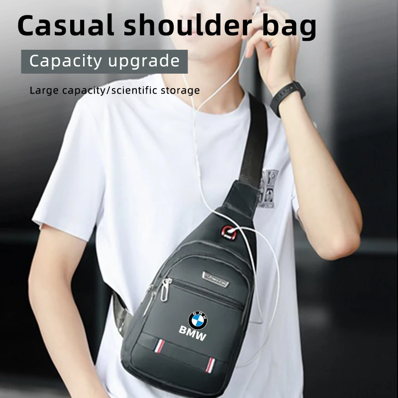 Araba Logosu Erkek Göğüs Çantası Çanta Bel Çantası Crossbody Kulaklık Kablosu Araba Aksesuarları BMW F20 E39 F10 F30 E90 E46 E60 G60 G30