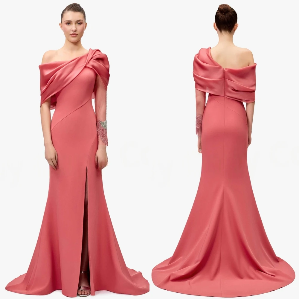 

Customized Elegant One Shoulder Evening Dress and Fashion Jersey Special Occasion Gowns and Delicate Long Sleeves Prom Dresses