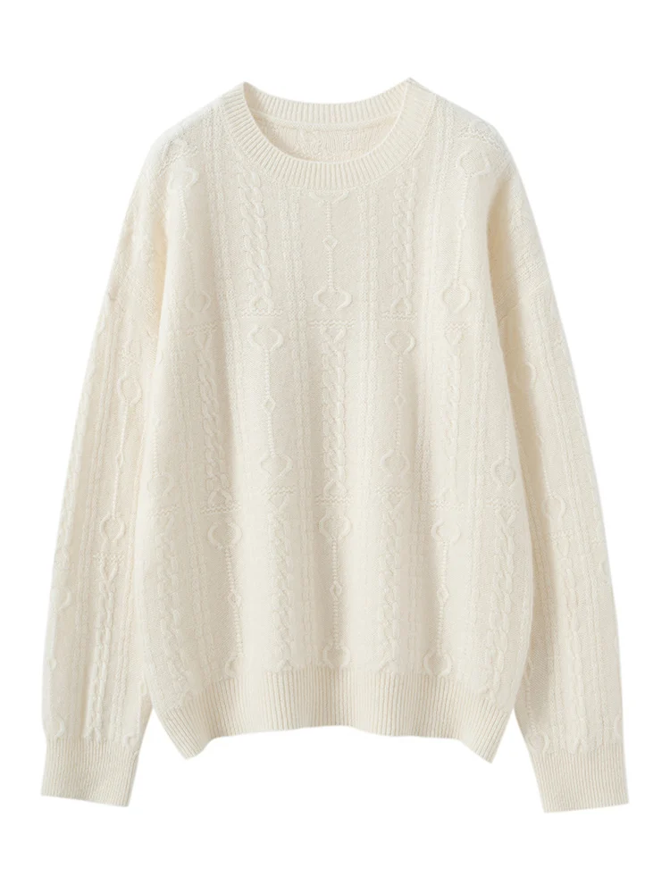 

Толстый повседневный свободный пуловер с длинными рукавами в стиле ретро, свитер из 100% кашемира, женская мягкая теплая осенне-зимняя одежда с вышивкой на кабель, топы