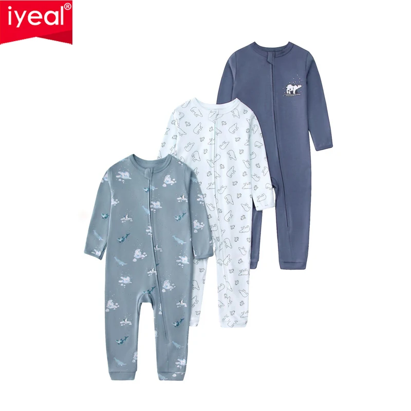 IYEAL 2026 Spring Fall Pajamas Bebe Costume Home Wear 100% Cotton  Newborn Rompers Baby Boy Girl Toddler Clothes 3Pcs/Lot