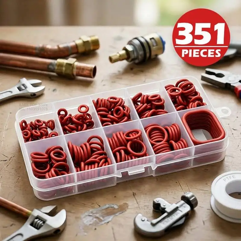 

351 Pcs Silicone O-ring Kit Nitrile Rubber Oil Heat Resistant Sealing Gasket Assortment Boxed Metric O Ring for Car Auto Vehicle