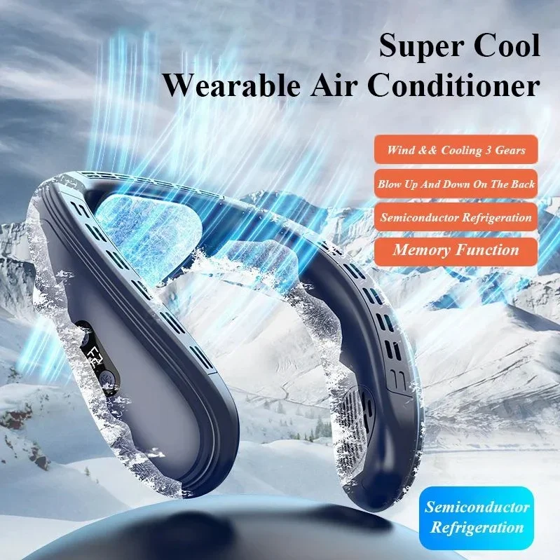 

Portable Neck Fan New Neck Air Conditioner Rechargeable Semiconductor Cooling Bladeless Fan Outdoor Personal Fan Wearable Cooler