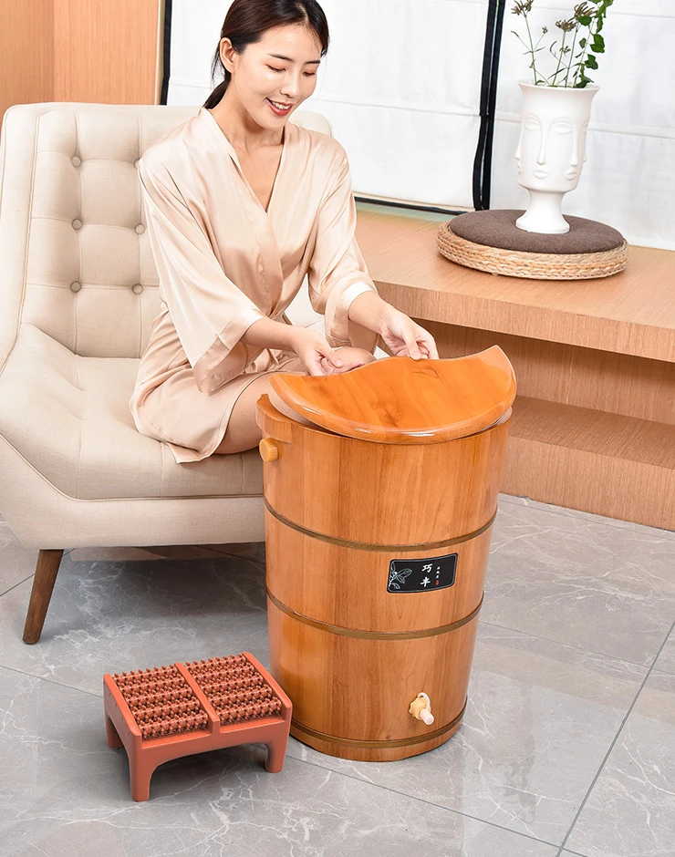 Oak foot soaking bucket, over calf and knee, household wooden bucket, heated constant temperature solid wood basin