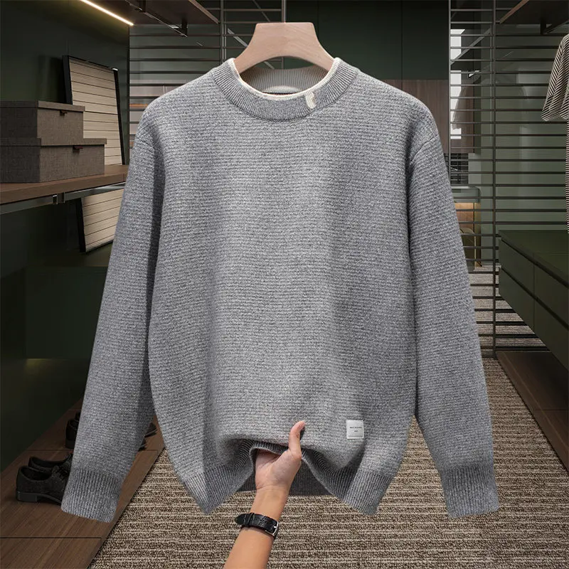 

Мужской вязаный свитер с круглым вырезом, повседневный, универсальный, с длинными рукавами, модный, осенне-зимний, из шерстяной смеси, термотоп