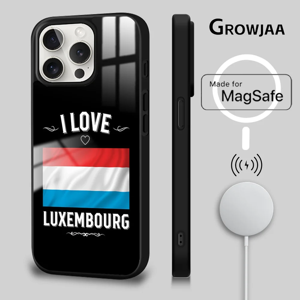 Luxembourg Flag Pattern Phone Case For iPhone 16 15 14 13 12 11 Pro Max Plus Mini Magsafe Mirror Wireless Magnetic Funda