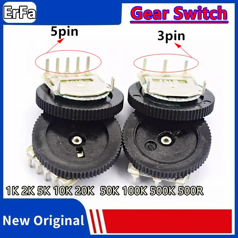 10pcs 1K 2K 5K 10K 20K 50K 100K 500K 500R B103 B104 B503 B502 3pin 5pin volume Dial Wheel Potentiometer Gear Switch for Radio