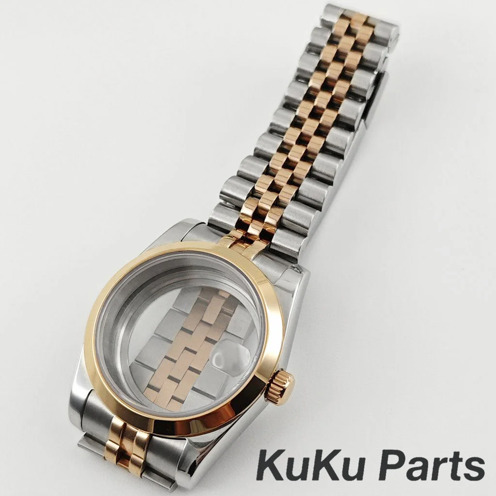 36mm/40mm cristal de safira prata rosa caixa de relógio para nh34 nh35 nh36 nh38 nh70 eta2824 movimento 28.5mm dial jubileu pulseira