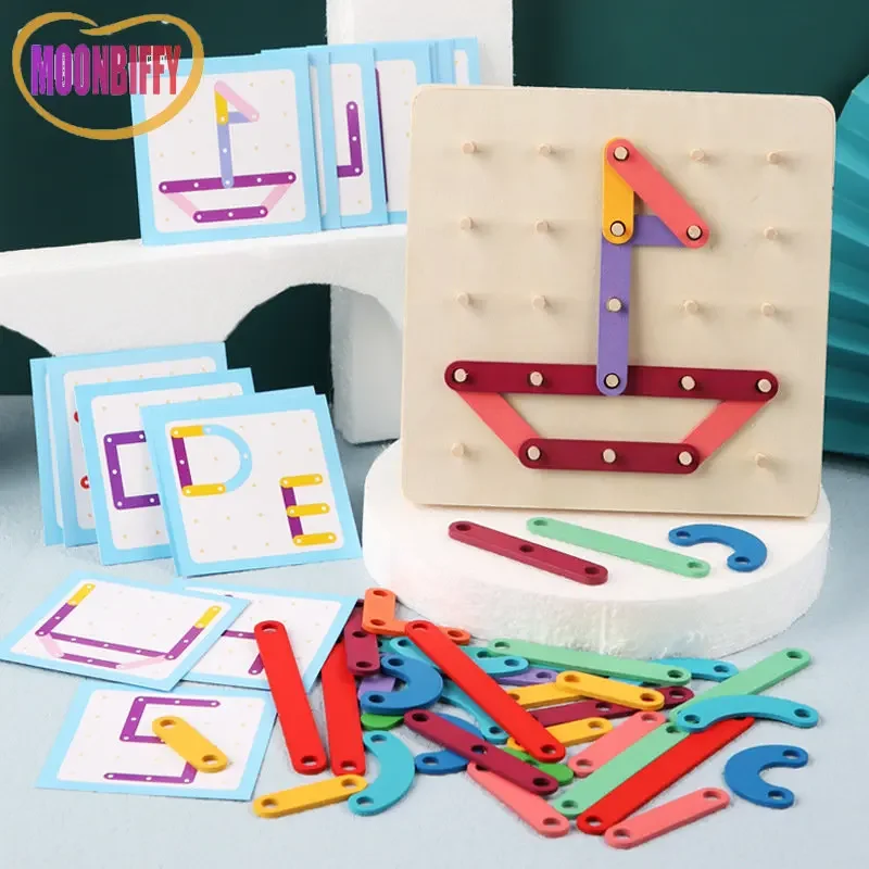 

Montessori Baby Creative Toy Graphics Geometric Pegboard Puzzle with Cards Childhood Educational Toy for Preschool Children Kids