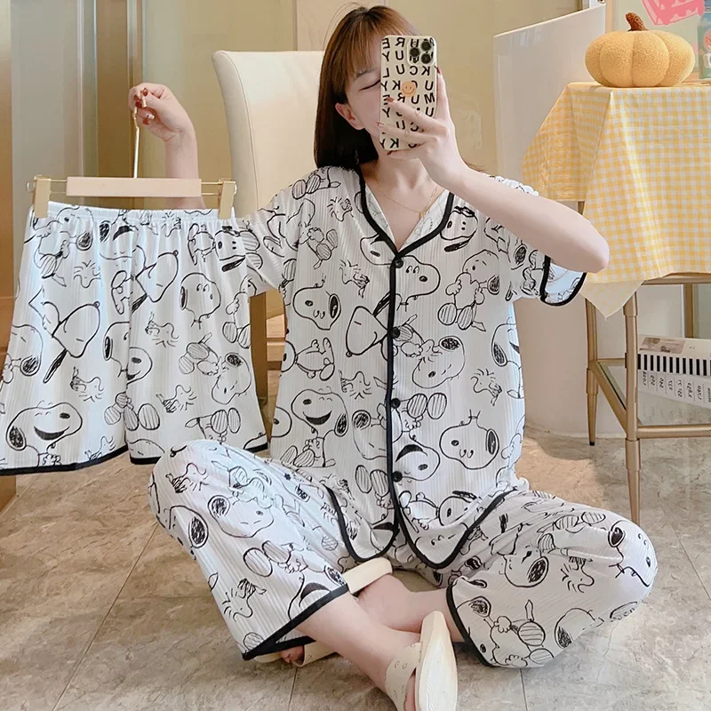 

Snoopy Cartoon Cute Short Sleeve Pants Spring and Summer Women Pajamas T-shirt Home clothes Fashion sleepwear
