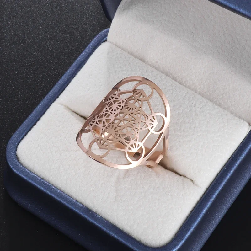 Stainless Steel Metatron Ring Adjustable Size Angel Signet Ring Solomon Geometric Supernatural Jewelry for Women Irish Gifts image 4