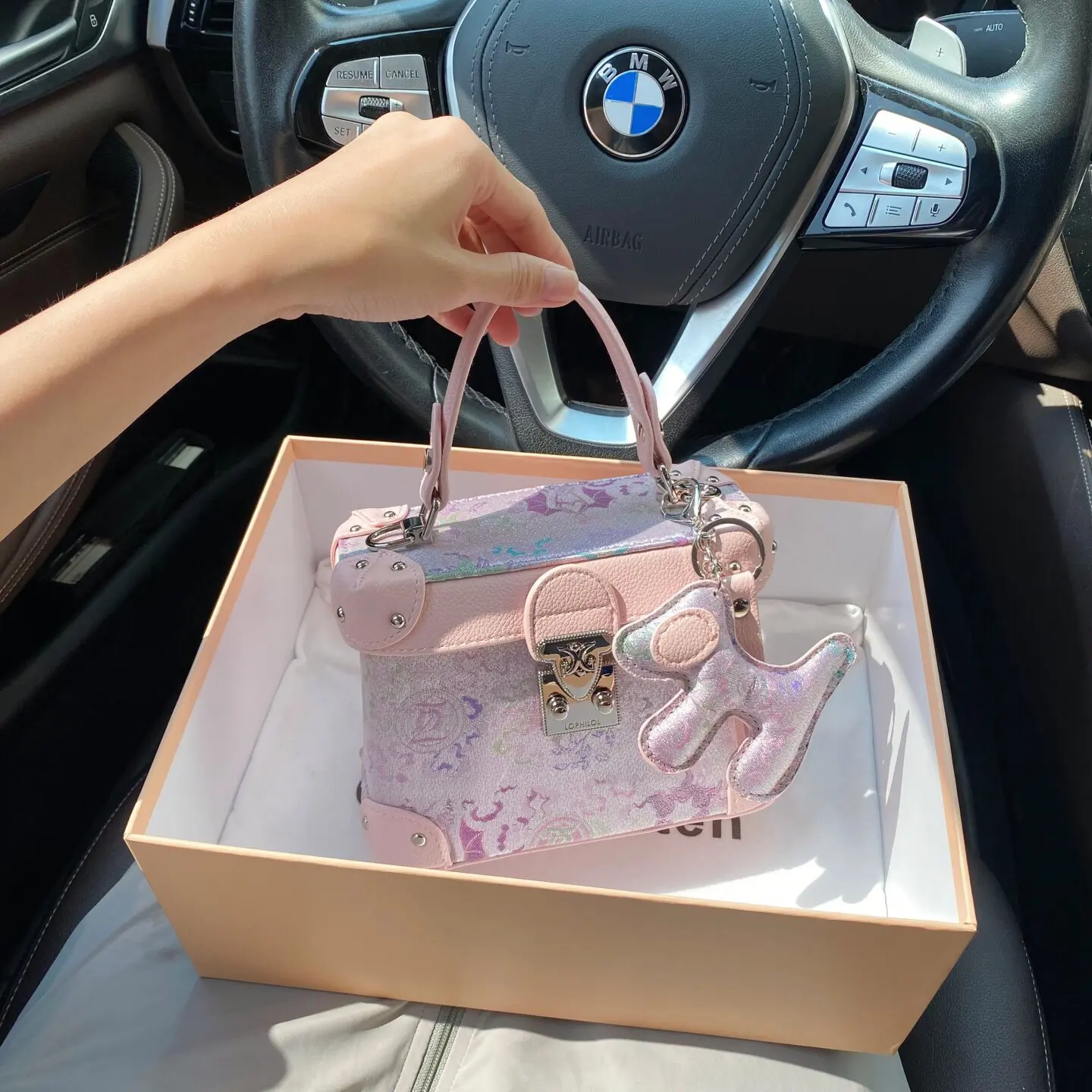 Sweet and Delicate Handheld Box Bag with Beautiful Embroidery Pattern and Pendant Decoration 2026 Women's Versatile Shoulder Bag