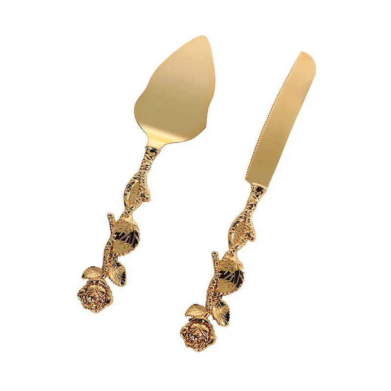 

Custom 2Pcs Cake Knife Shovel Gold Cake Pie Serving Cutter Tableware Kit for Wedding Birthday Party Supplies Cake Cutting Tools