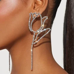 Rose Flowers Earrings Hanging Wedding Decoration Luxury Designer for Girls 2024 Hollow Rhinestones Earrings Jewelry Y2k Trending