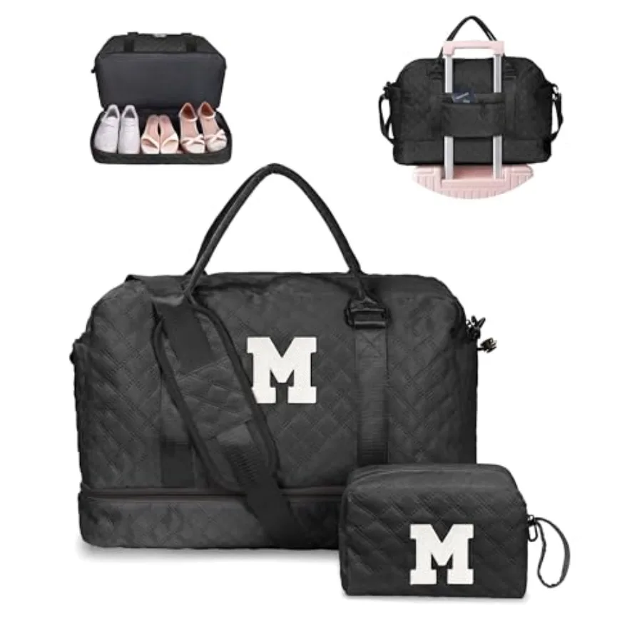 

Teens' Birthday Gifts - Initial Duffle Bag with Separated Shoe Compartment, Weekender, Overnight and Travel Bag - Letter M
