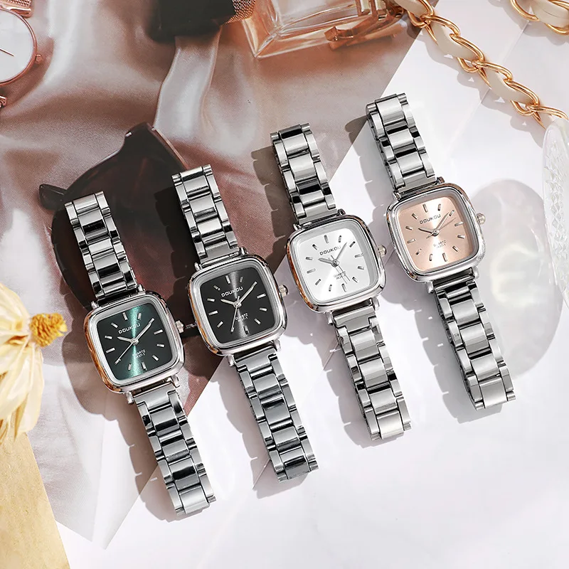 

Ladies Watch Korean Style Versatile Female Student Small Square Dial Quartz Watch Adjustable Stainless Steel Strap Wristwatch