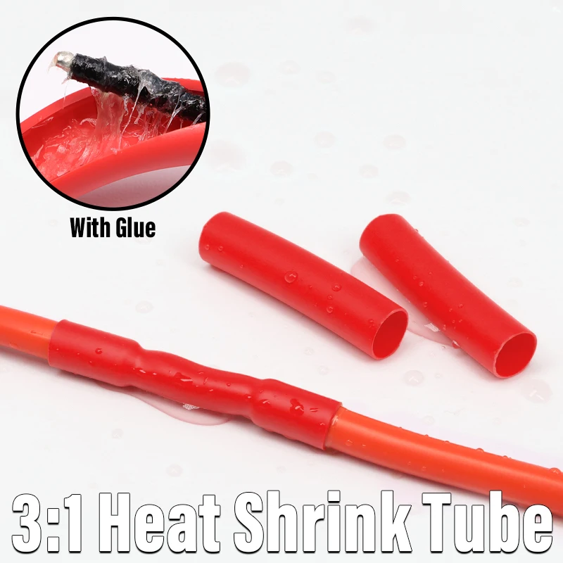 Red 3:1 Heat Shrink Tube 1.6mm ~ 50mm Adhesive Lined Polyolefin Double Wall Shrink Tube Waterproof Thicken Cable Sleeve
