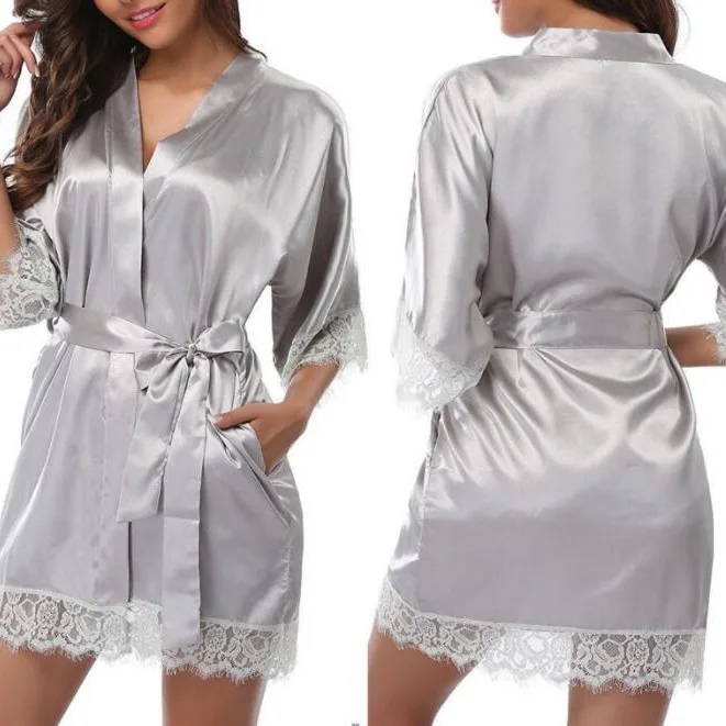 

Women's Bathrobe Summer Erotic Lingerie Sleepwear Imitation Ice Silk Comfort Plus Size Long Sleeve Nightdress Lace Pajamas S-XXL
