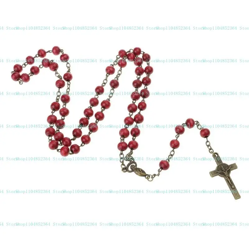 Natürliche Holzperlen für Kreuz-Anhänger-Halskette, christliche Rosenkranz-Halskette, handgewebte Halskette, Jesus, katholischer religiöser Jude – Detail 4