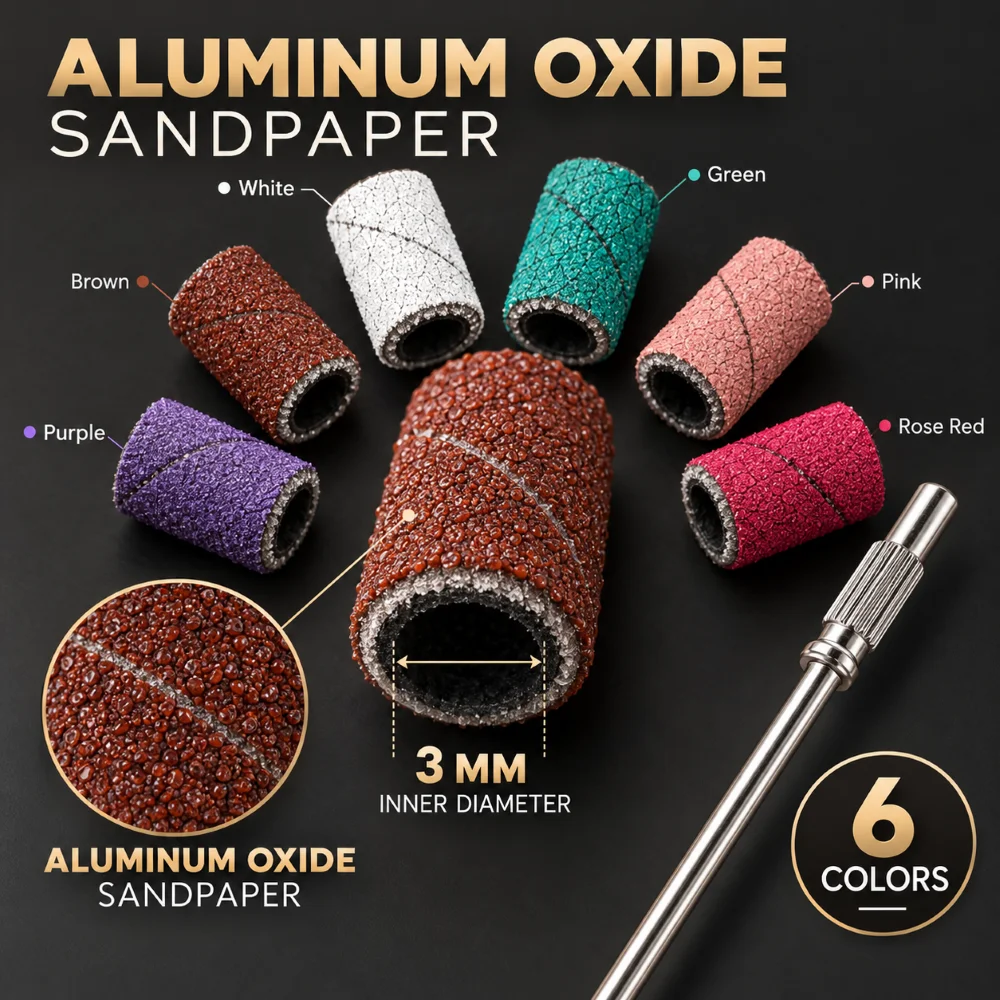 3mm Nail Sanding Bands 50PCS Set with Mandrel Box 120 180 240 Grit Sanding Sleeves Manicure Tool For Gel Polish Removal