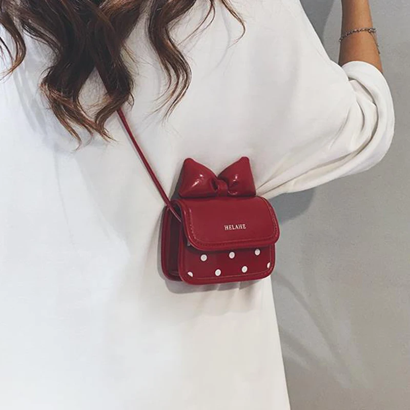 

Wine Red Bow Cute Mini Women's Bag Summer New Korean Popular Versatile Flap Crossbody Bags High-class Exquisite One Shoulder Bag