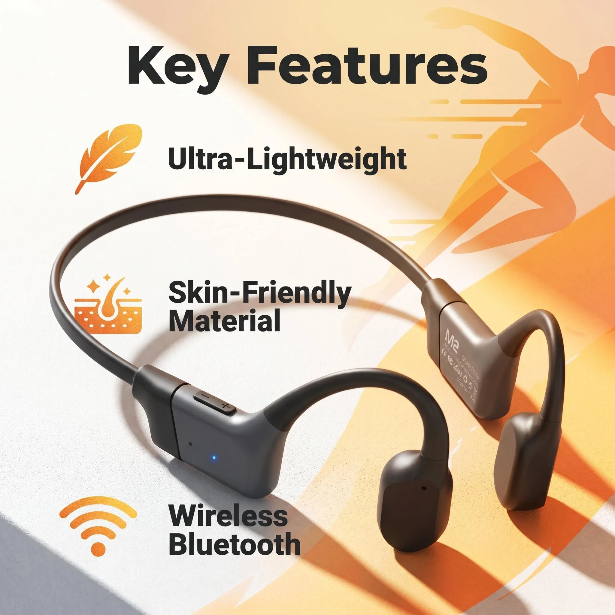 Open-Ear Knochenleitungs-Sportkopfhörer, Kabellose Bluetooth 5.4 Wasserdichte Kopfhörer mit Langer Akkulaufzeit für Laufen, Fitness und Arbeit