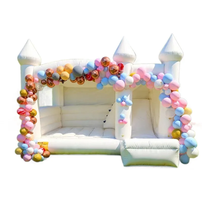 White bouncy castle jumping bed slides, party decorations, balloon arches, birthday decorations, toys