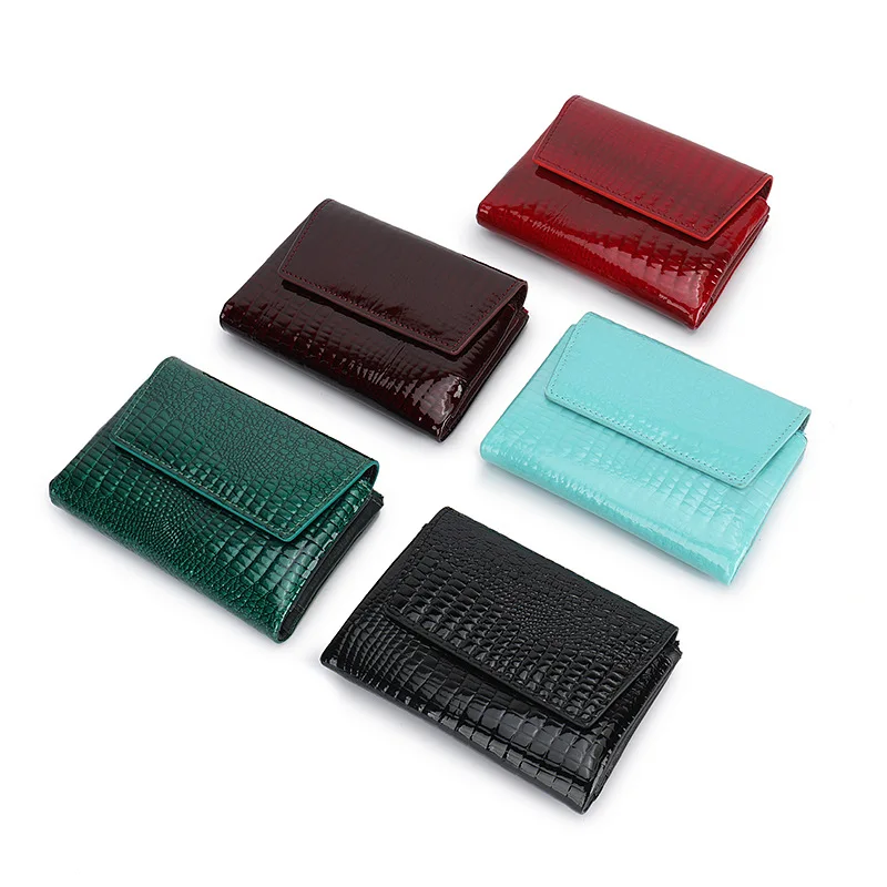 Short Genuine Leather Wallet High-end Glossy Wallet Compact Clutch Wallet