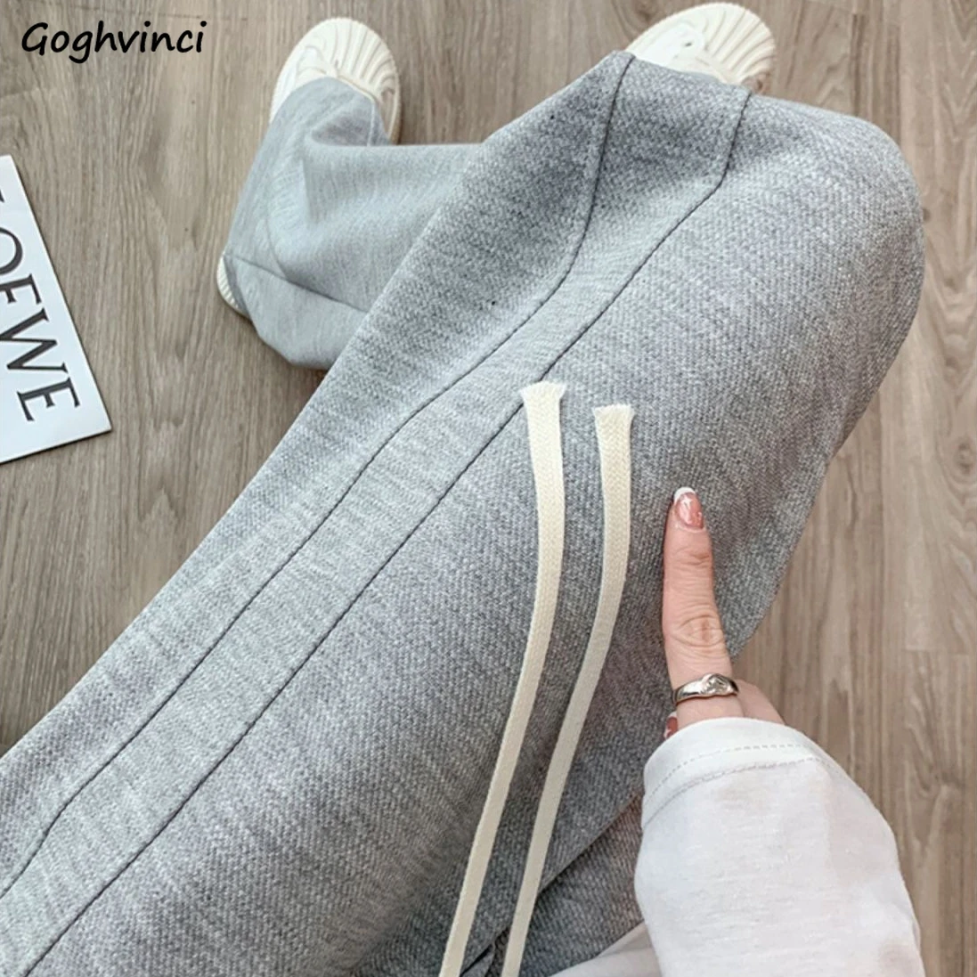 Pants Women Solid Color Korean Style Fashion Straight Casual Elastic Waist Loose Exercise Gym Drawstring Running Ins Chic 3XL