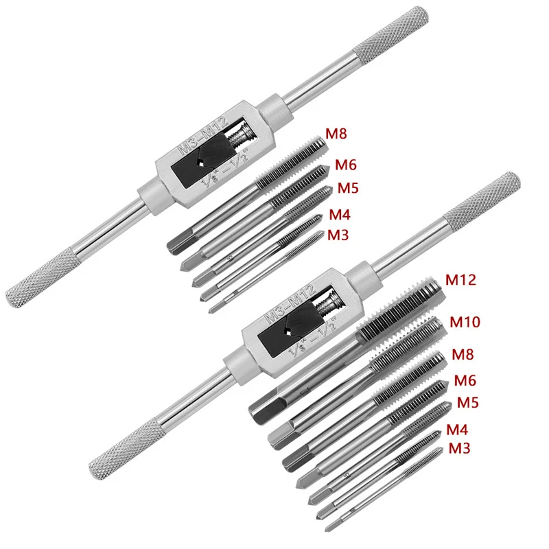 M3-M12 8/6 PCS Metric Hand Tap Set HSS Right-handed Tapping Drill Thread Punching Wrench Hand Tools Male to Make Thread in Steel