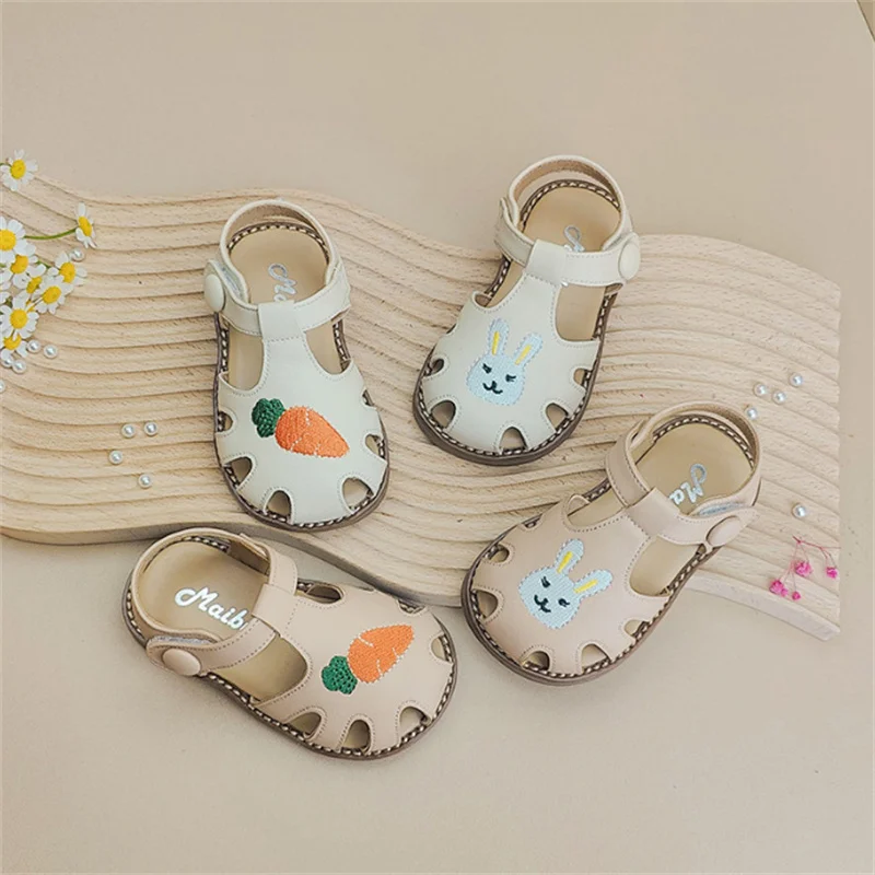 2024 Nieuwe Zomer Babyschoenen Voor Meisjes Leren Schattige Konijn Zachte Zool Meisjes Sandalen Antislip Mode Peuter Kids Sandalen Eu 15-25