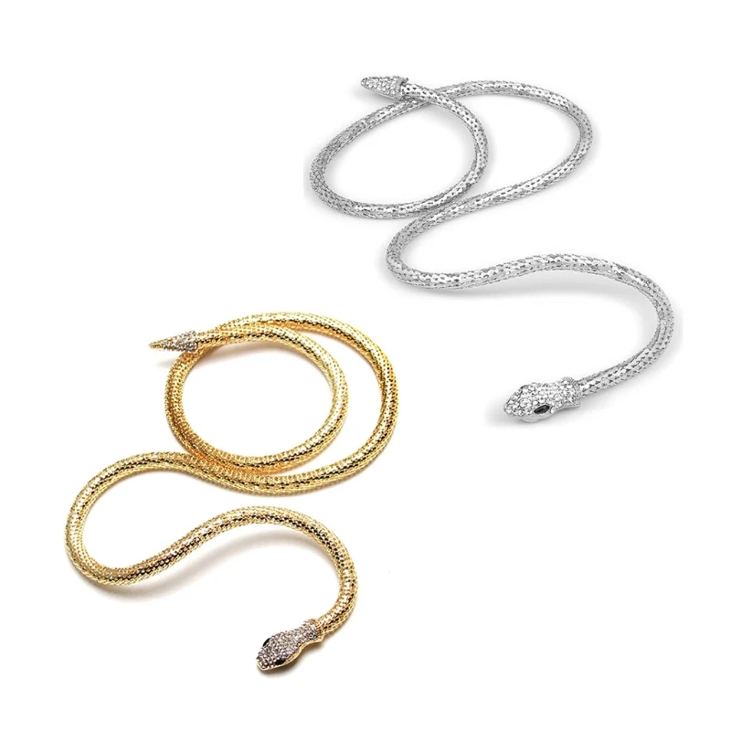 Snake Choker Necklace Retro Adjustable Snake Shape Collar Necklace Curved Design for Rhinestone Halloween Jewelry for Women