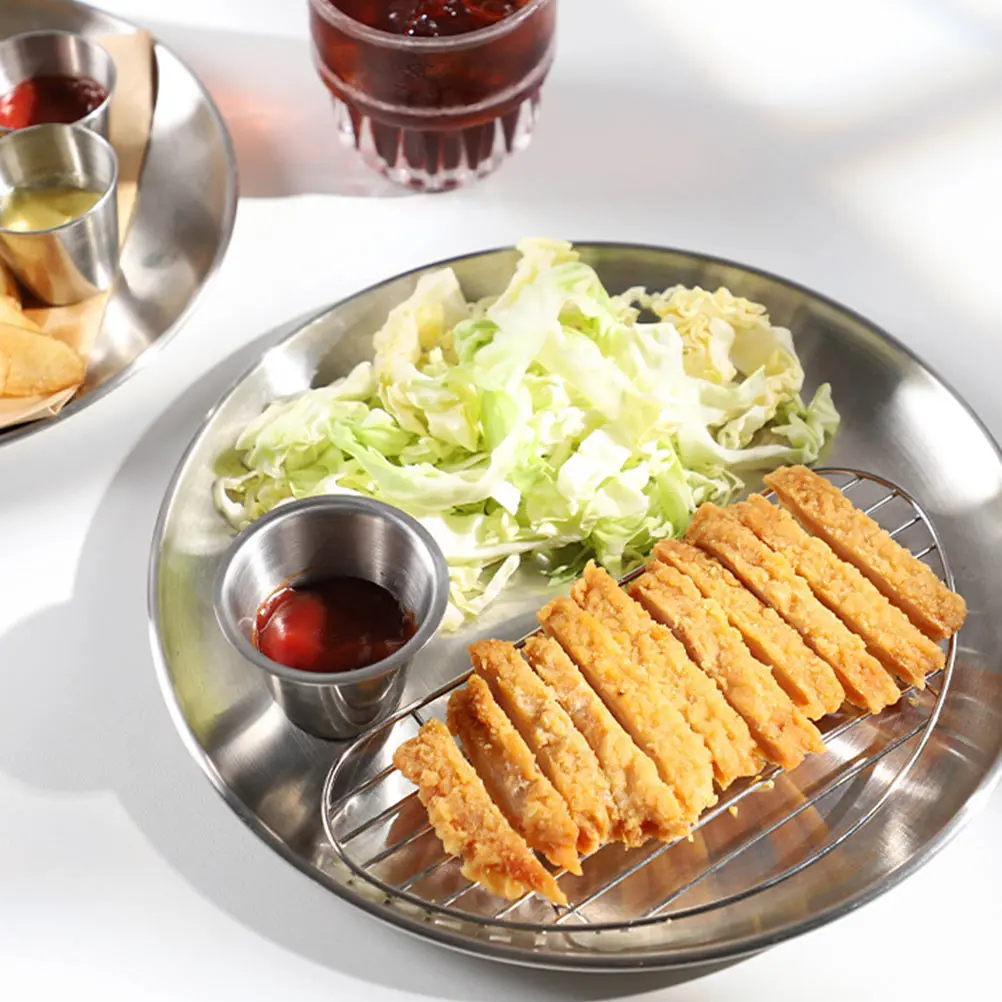 

2 Pcs Stainless Steel Round Plate Food Storage Tray Snack Dessert Multi purpose Salad Vegetable Anti rust Elegant Practical