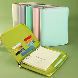 New A5 Quality Leather Cover with Zipper, 6-ring Replaceable Inner Binder, Organizer Business Journal Conference Folder Gift