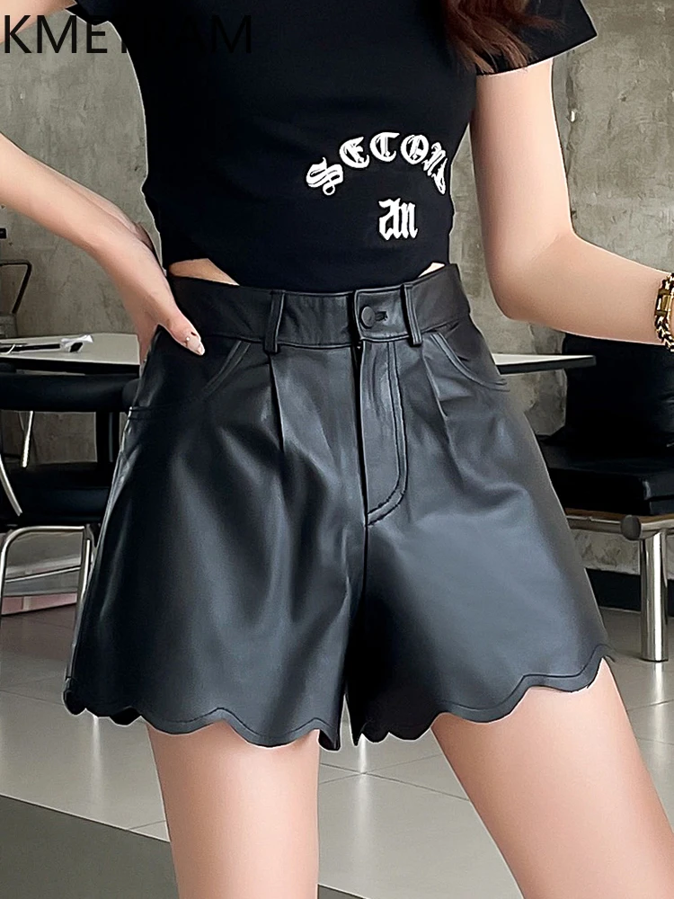 Natural Sheepskin Shorts Genuine Leather Shorts for Women 2024 Slim Fashion Shorts Female High Waist Trousers Pantalones Cortos