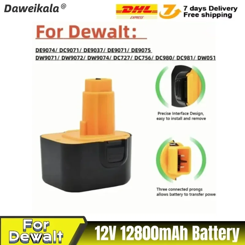 

Daweikala NI-NH 12 В, 12800 мАч для аккумулятора Dewalt Tool DE9074 DC9071 DE9037 DE907 DE9075 DW9071 DW9072 DW9074 DC727 DC756 DC980 D
