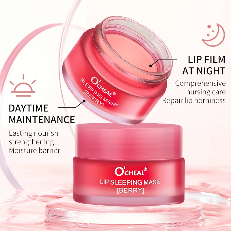 1PC Korea 20g Lip Mask Night Sleep Hydrated Maintenance Lip Balm Pink Whitening Cream Nourish With 20Pcs Brush and Box