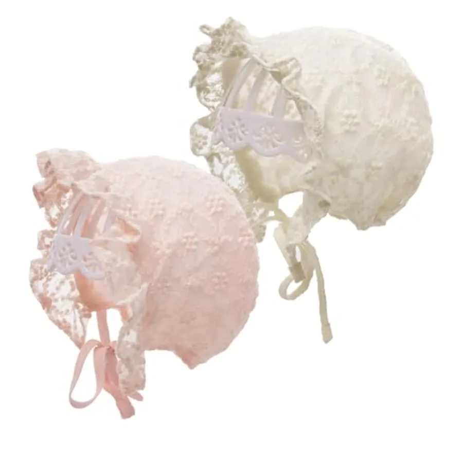 2 Pcs Baby Girl Bonnets Adjustable Lace Eyelet Sun Hat for Infant Toddler Girl Birthday