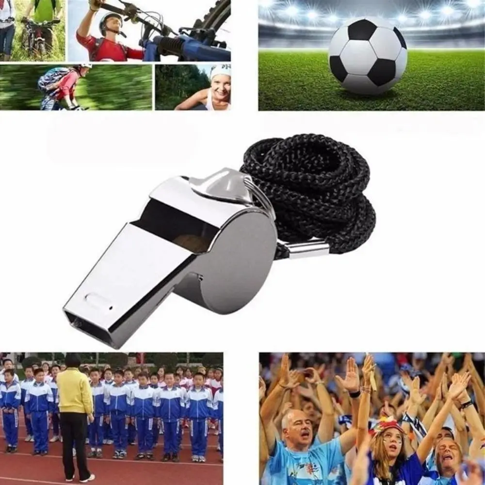 Metal Outdoor Survival Whistle Stainless Steel 3.8cm Party Training School Soccer Whistle With Rope Referee Sport Rugby Whistle