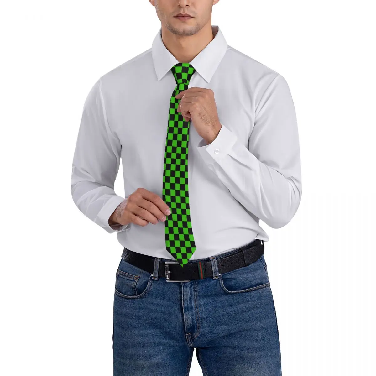 Custom Checkered Pattern Necktie Men Mens Suit Tie Green Black Checkerboard For Thanksgiving Day