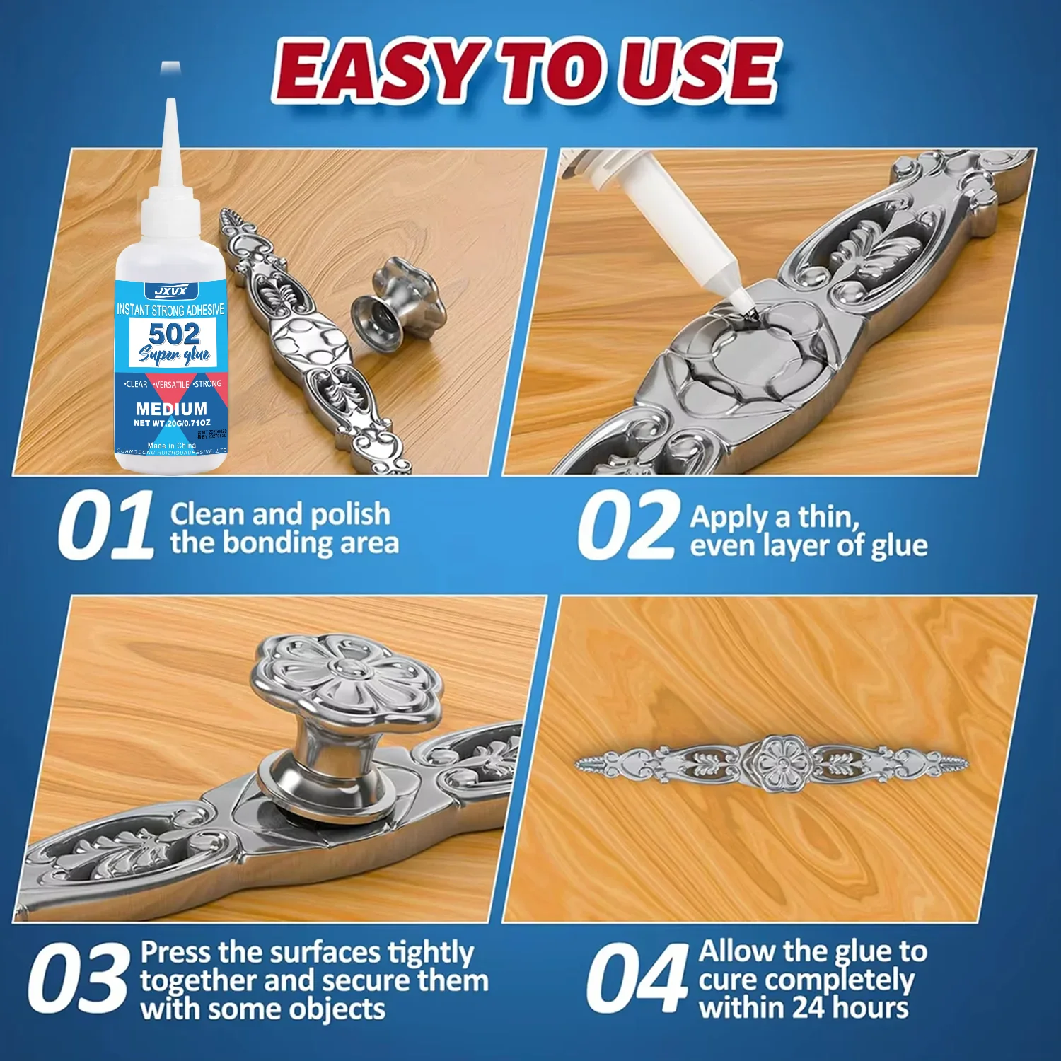 Hot Sell 1-10 PCs 502 Instant Super Quick-drying glue Multipurpose Cyanoacrylate leather, rubber, wood and Metal glue Liquid Strong Insta Glue Tool Includes 20 g Precision Dispenser - view 4