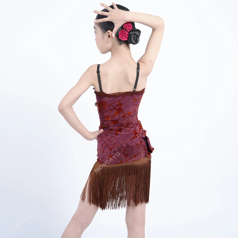 Fringe Dress Rumba Samba Tango Latin Dance Costume Girls Ballroom Dancing Dress Tassel Skirt Children's Latin Practice Dress