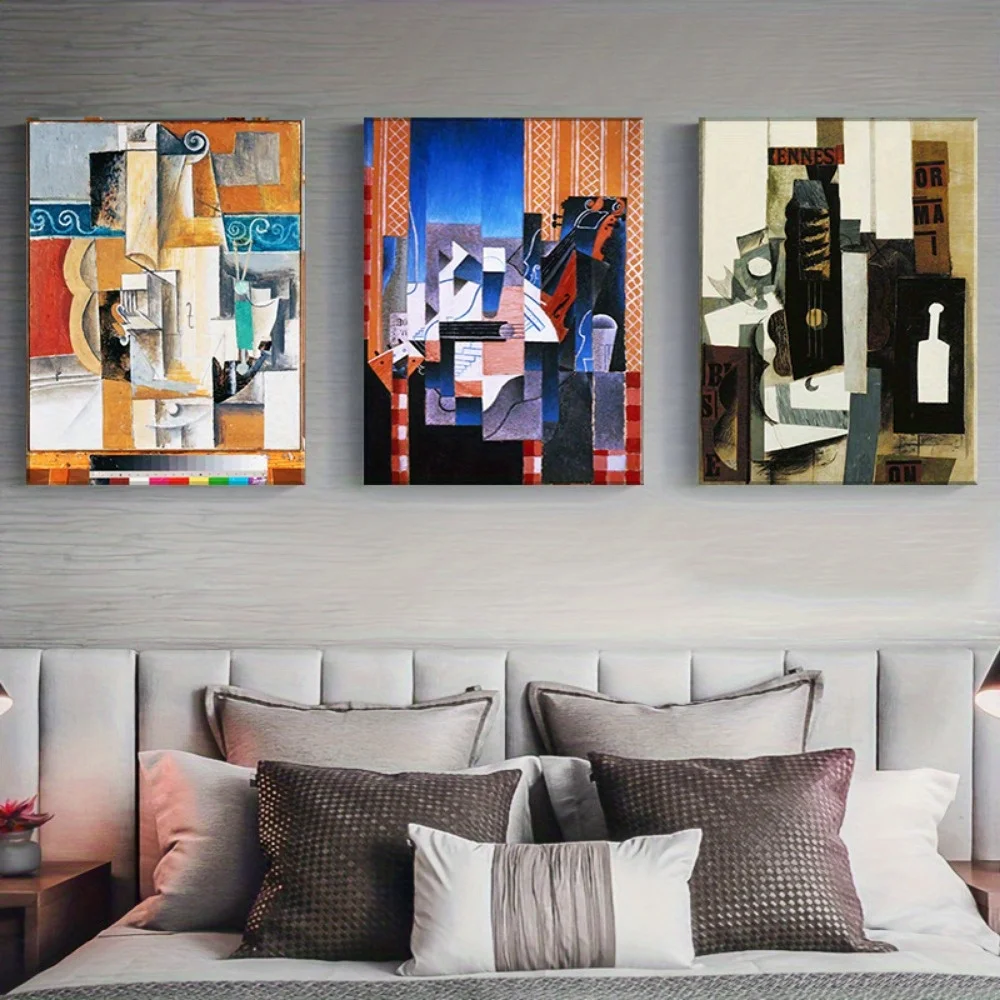 مؤطرة 3 قطعة مجموعة الحديثة مجردة الغيتار قماش جدار الفن طباعة الرجعية جدار الفن البوهيمي الجدار الديكور الصور الجمالية Bedro