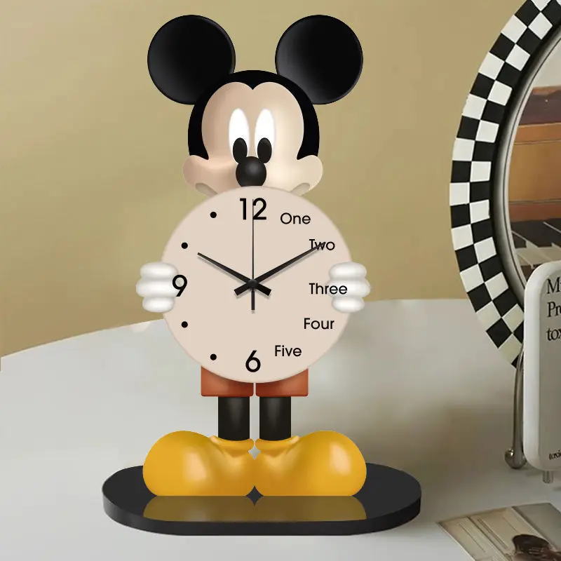 Disney Cute Mickey Mouse Clock Wooden Silence Clock Living Room Bedside Clock Ornaments Fashion Bedside Decor Kids Charm Gifts