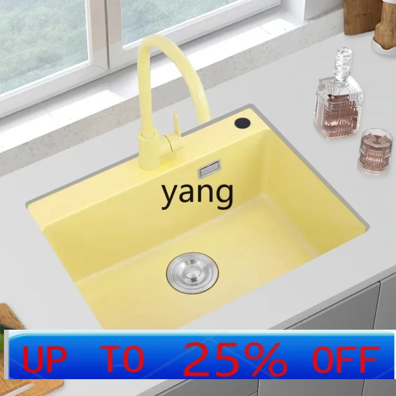 

LH light yellow kitchen vegetable sink quartz stone sink single slot thickened dishwasher single basin size number
