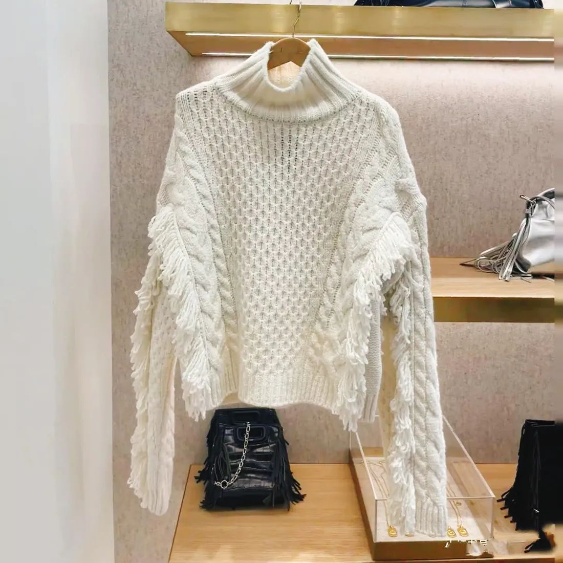 Высококачественная версия, осенне-зимний женский вязаный свитер с кисточками Faion High Ne Twist Flower Knitwear French Sle Long Sve